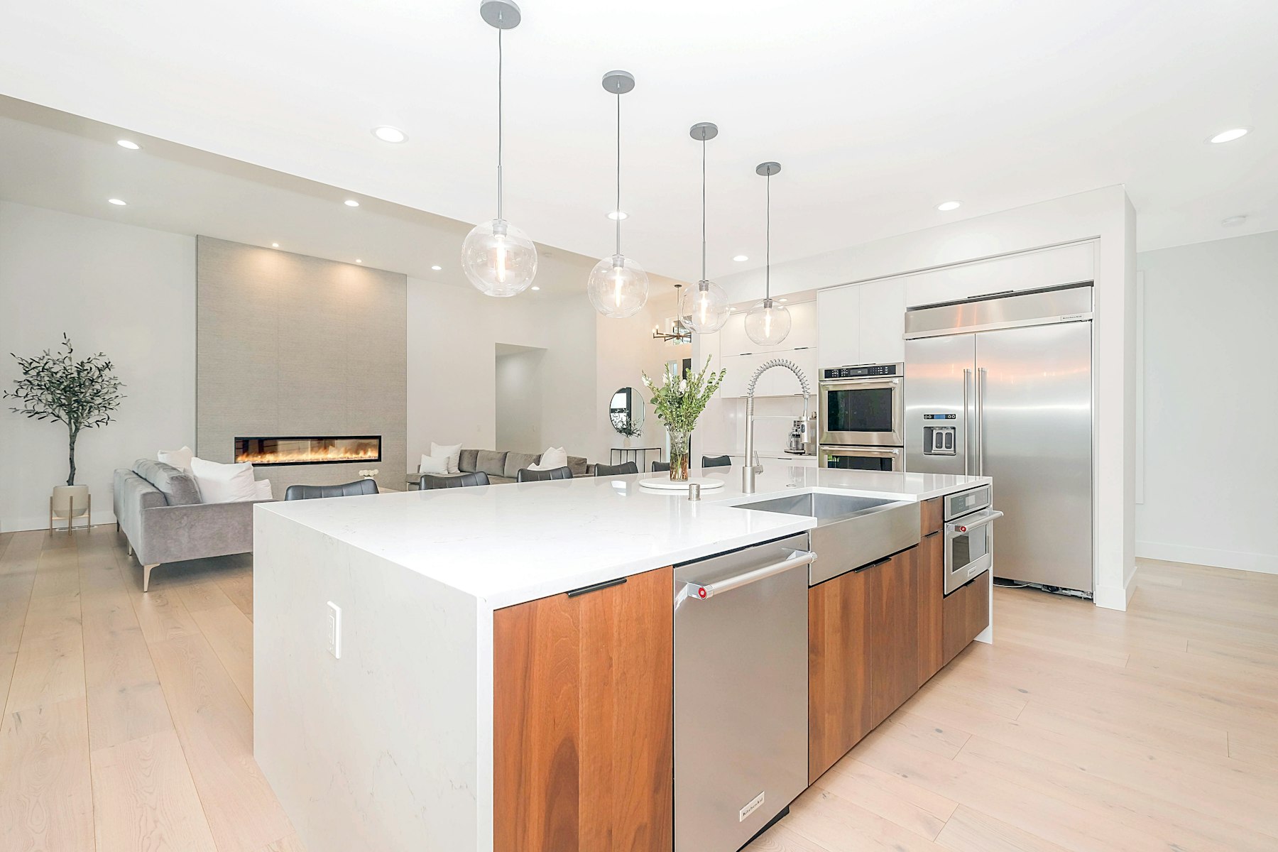 Custom stone countertop with warm veining, representative of our quartz, granite, marble and quartzite fabrication